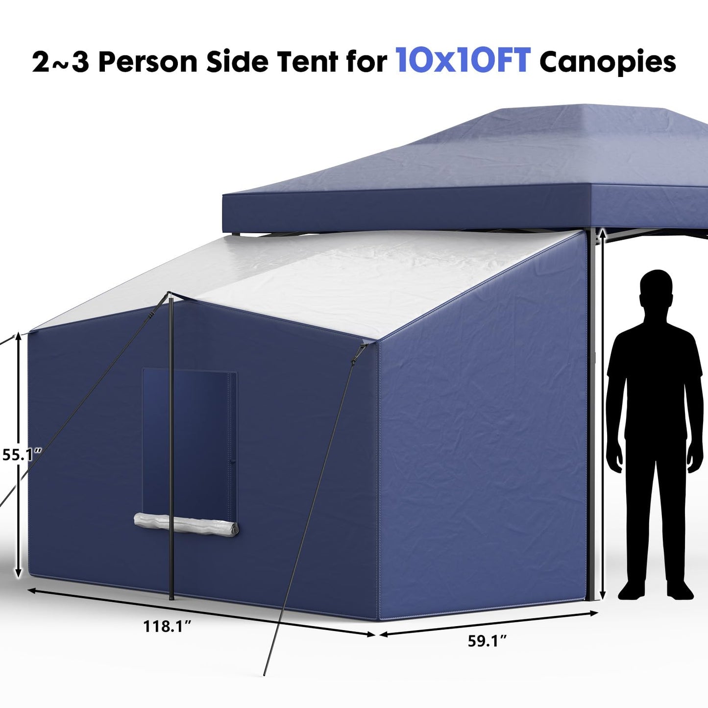 Camping Cube Side Tent for 10x10 Pop Up Canopy, Waterproof Gazebo Room with Mesh Windows, Easy Setup Canopy Side Tent for Family Camping, Market Booth, Backyard Use – Depth 59.1" (Canopy Not Included)