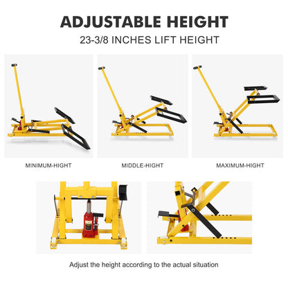 Hydraulic Lawn Mower Lift Jack, 500LBS Capacity Zero Turn Mower Lift with 26.5" Telescopic Height, for Riding Tractors and Zero Turn Lawn Mowers (Yellow)