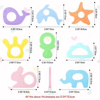 BEBOAN Silicone Baby Teething Toys, 8 Pack Cute Baby Teether Teething Ring Chew Toys Frozen Teether, BPA Free Easy to Grip Gifts for Infant Girls Boys 3 Months +