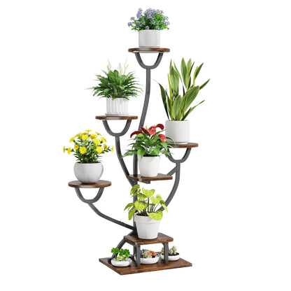 Plant Stand Indoor with Grow Lights - 44.2" Tall Plant Shelf, Lighted Corner Plant Stands for Indoor Growing, 7 Tiered Metal & Wood Plant Holder Display Shelves for Living Room, Patent Design - C4