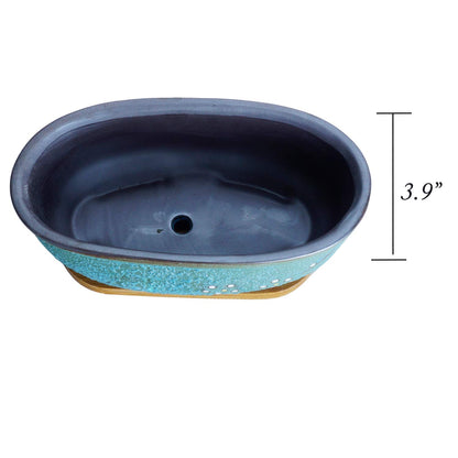 ARTKETTY Succulent Pots, 7.9" Rectangle Succulent Planters with Drainage Tray, Shallow Planters for Indoor Plants Ceramic Cactus Pots Bonsai Flower Plant Container for Home Windowsill Decor
