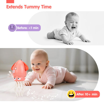hahaland Baby Toys 6-12 Months - Fruits Vegetables Garden Plant Plush and Dancing Squid Toy - Tummy Time Toys, Crawling Toys, Wiggling Musical Standing Toy