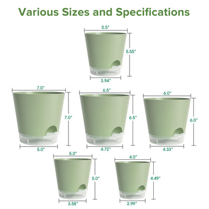 GARDIFE 2026 Upgraded Self Watering Plant Pots with Drainage Hole, 7/6.5/6/5.5/5/4 Inch Flower Planting Containers for House Plants, African Violet, Flowers, Cactus (Green, 7+6.5+6+5.5+5+4 inch)