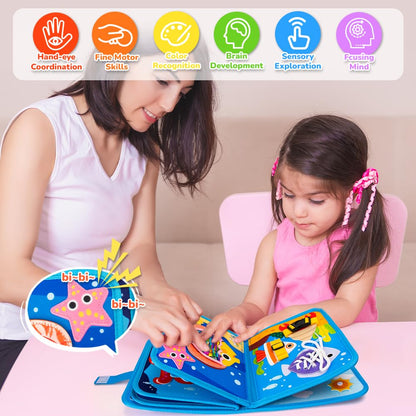 Mootop Busy Book for Toddlers, Busy Board Felt Quiet Book for Baby Sensory Board Learning Activities Travel Toys for Fine Motor Skills, Quiet Book with Life Skills, Cognition, Sorting, Matching