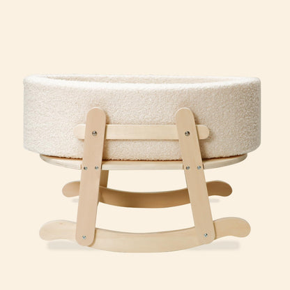 Wooden Baby Doll Crib, Baby Doll Bed Toys for Cat Dog, Wooden Boucle Bassinet for Dolls Up to 16 Inch, Doll Accessories with Mattress and Bassinet, Gift for Boys & Girls
