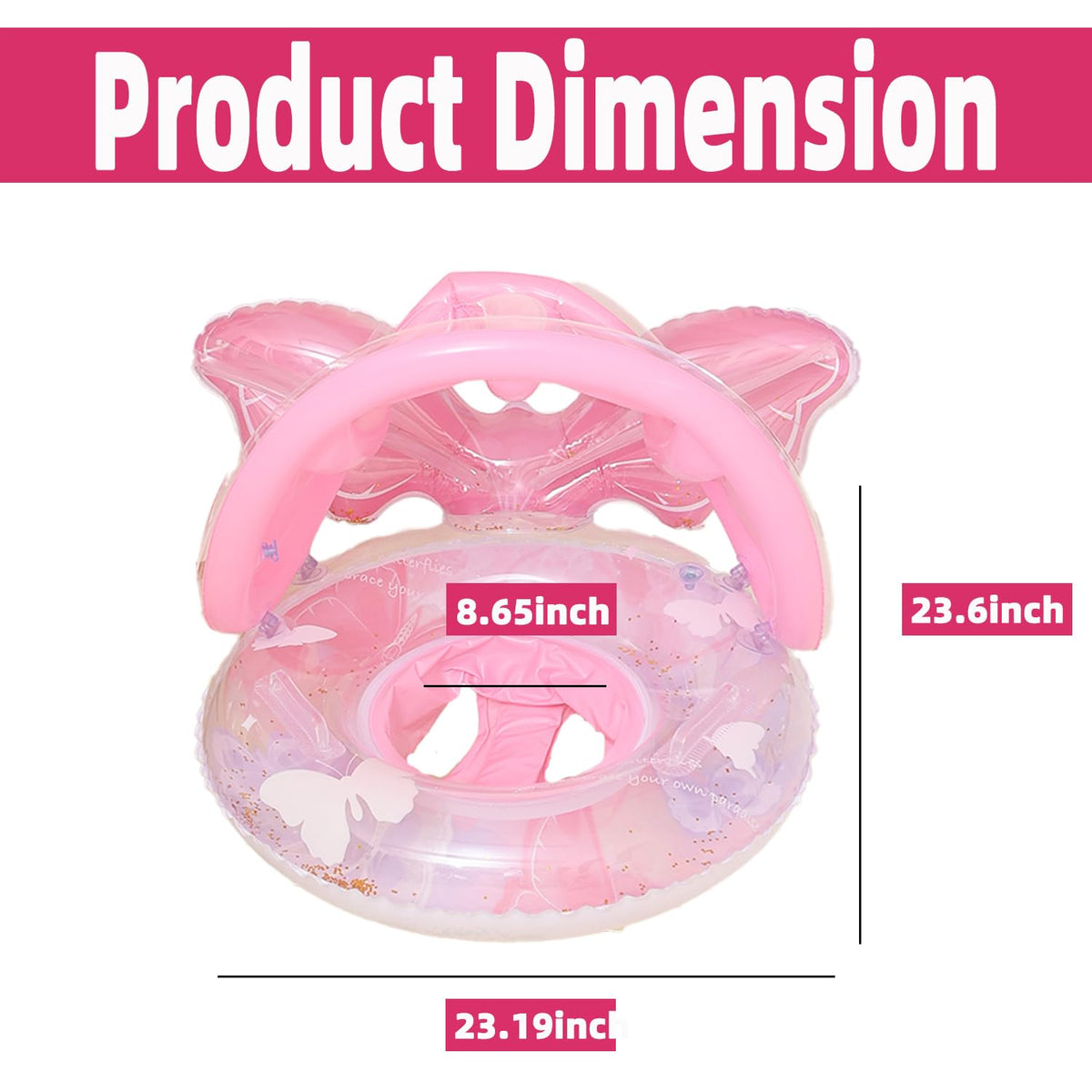 Pool Floats Kids, Inflatable Baby Toddler Swim Ring with Gold Glitter Butterfly Back Support, Ages 6+ Months Under 50 lb, Cute Summer Pool Floaties, Baby Beach Essentials, Dreamy Butterfly Design
