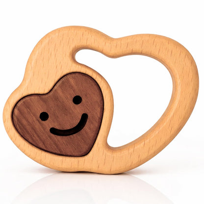 Wooden Baby Rattle & Teething Ring Heart | Natural Montessori Teething Toy Babies 0-3 3-6 6-12 Months | Non-Toxic Organic Hardwood Teether | Safe Sensory Toy Boys Girls | Baby Gift