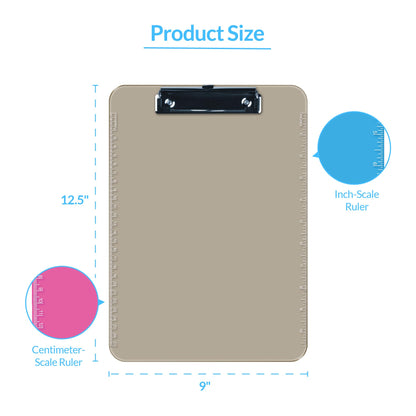 Pack of 6 Plastic Clipboards with Flat Clip, Durable Writing Boards for Work, Class, and Nursing Use, 12.5" x 9", Assorted Colours