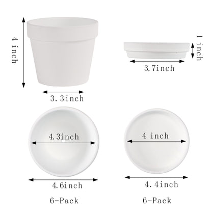 Yishang Terra Cotta Pots with Saucer/Ceramic Tray, 6-Pack Large Terracotta Pots 4.6'' Clay Ceramic Planters for Succulent, Cactus, Flower Plants, Crafts (White)