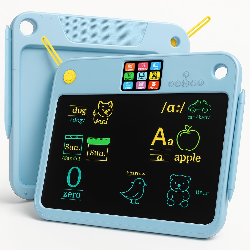 16 Inch LCD Learning Tablet Autism Toys forvalentines Day Gifts Kids 5-7 Dual-Screen Pad with 9 Learning Themes,Rechargeable Erasable Board Extra Stylus Lock Switch for Travel Home School