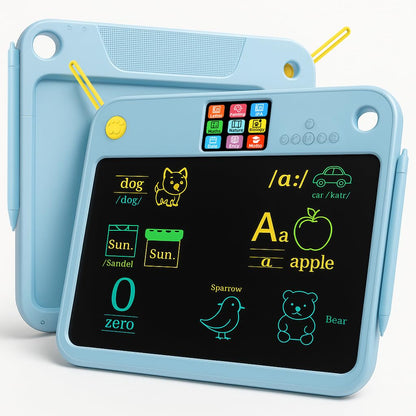 16 Inch LCD Learning Tablet Autism Toys forvalentines Day Gifts Kids 5-7 Dual-Screen Pad with 9 Learning Themes,Rechargeable Erasable Board Extra Stylus Lock Switch for Travel Home School