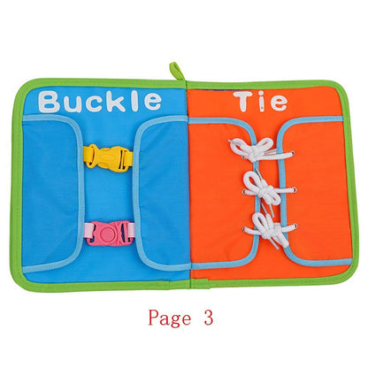 Kghios Montessori Toys Materials for Toddlers BusyBoard,Busy Board Learn to Dress Board Early Learning Basic Life Skills - Zip, Snap, Button, Buckle, Lace & Tie Educational Tools Preschool Learning
