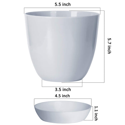 Youngever 8 Pack 5.5 Inch Plastic Planters Indoor Flower Plant Pots, Modern Decorative Gardening Pot with Drainage for All House Plants, Flowers, Herbs, Succulents and Hanging Plants (Grey)