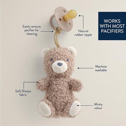 Itzy Ritzy Pacifier & Lovey Set – Natural Rubber Paci with Stuffed Animal Lovey – Detachable Plush Bear Pacifier Holder & Coordinating Natural Rubber Soother, Ideal for Ages 0-6 Months (Bear)