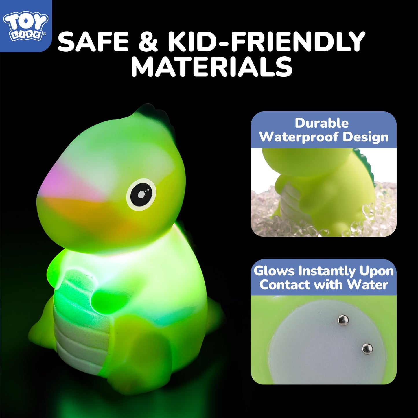TOY Life 6 PCS Dinosaur Light Up Bath Toys for Kids Ages 4-8, No Hole Glow Bath Toys for Kids, Baby Toddler Bath-Time, Bathtub Toys Gifts for Kids Boys Girls, Ideal for Shower, Bathtub, Pool