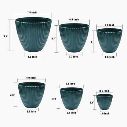 RooTrimmer 7.5/6.5/5.5/4.9/4.2/3.5 Inch Plant Pots with Saucers & Drain Holes - Indoor/Outdoor Flower Pots for Succulents, Herbs, Cactus - Modern Lightweight Durable Planter Set, Dark Green