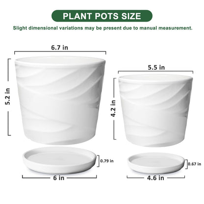YUFDA 6.7 + 5.5 Inch Plant Pot, Ceramic Planter with Drainage and Saucer,Ceramic Pots for Plants, Indoor Plant pots,Succulent Orchid Flower Pot(Pure White)