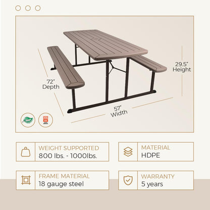 OEF Furnishings Heavy Duty Blow Molded Folding Picnic Table - Brown, Brown Frame