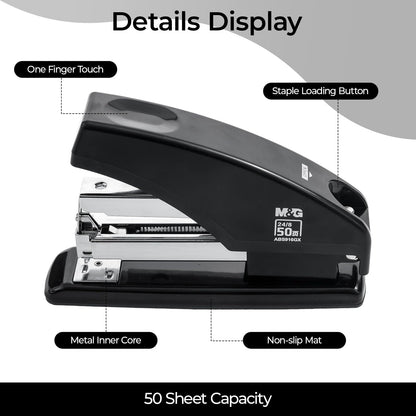 M&G Effortless Stapler for Desk, 50 Sheet Capacity, Heavy Duty Desktop Stapler with 1000 Staples & Staple Remover, One Finger Touch, Good for Office Home School, Black