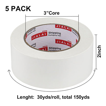 JIALAI HOME 5-Pack White Duct Tape, 2 inches x 30 Yards, 8.27 mil Thickness, Heavy Duty, Strong, Flexible, No Residue, All-Weather and Tear by Hand - for Patch, Protect and Temporary Repairs