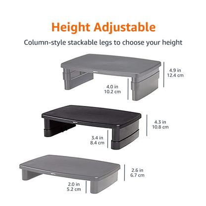 Amazon Basics Height Adjustable Monitor Stand Riser with Storage Organizer, Multifunctional Desk Accessories for Reduced Neck Strain - Fits Monitors, Laptops Up to 22lbs, Black