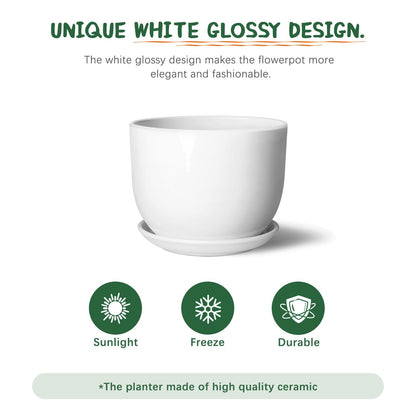 YUFDA Ceramic Plant Pots,White 5.5 Inch Flower Pots for Plants,Ceramic Planter with Drainage Holes,Indoor Planter Pots with Saucer,Outdoor Garden Pots (White, 4 Pack)
