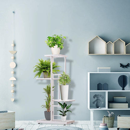 MTB Garden 4 Tier Metal Plant Stand for Indoor Outdoor Flower Pot Display Planter Shelf, White
