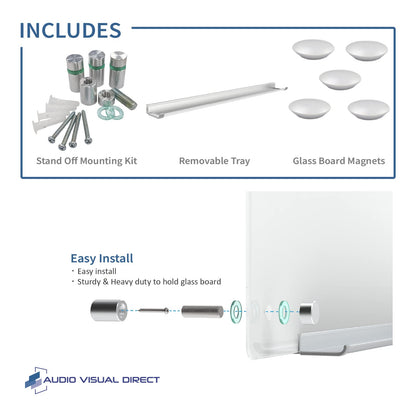 Audio-Visual Direct Magnetic White Glass Dry-Erase Board Set - 5' x 3.4' - Includes Magnets, Hardware & Marker Tray