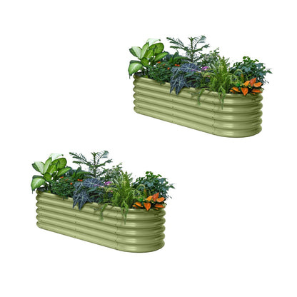 Annoell 2-Pack Galvanized Raised Garden Bed 6x2x1.5 ft, 17" Tall Metal Planter Boxes Outdoor for Vegetable, Above Ground Raised Bed Kit for Gardening, Durable Zn-Al-Mg Coated Flower Bed - Moss Green