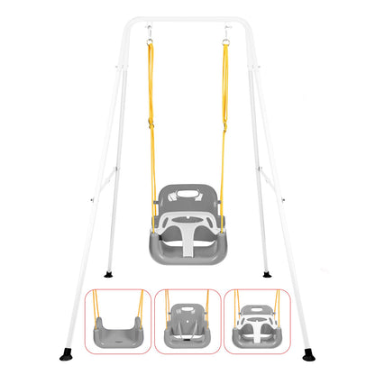 3-in-1 Toddler Swing Set, Foldable Baby Swing with Stand, Indoor & Outdoor Kids Swings Sets, Multifunctional Swings for Home Backyard, Easy to Install and Store (White)