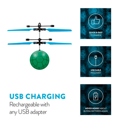 World Tech Toys Ninja Turtles Leonardo Flying Toy – Motion Sensing Flying Ball with USB Charging - TMNT Licensed - Indoor/Outdoor Drone for Kids Ages 6+