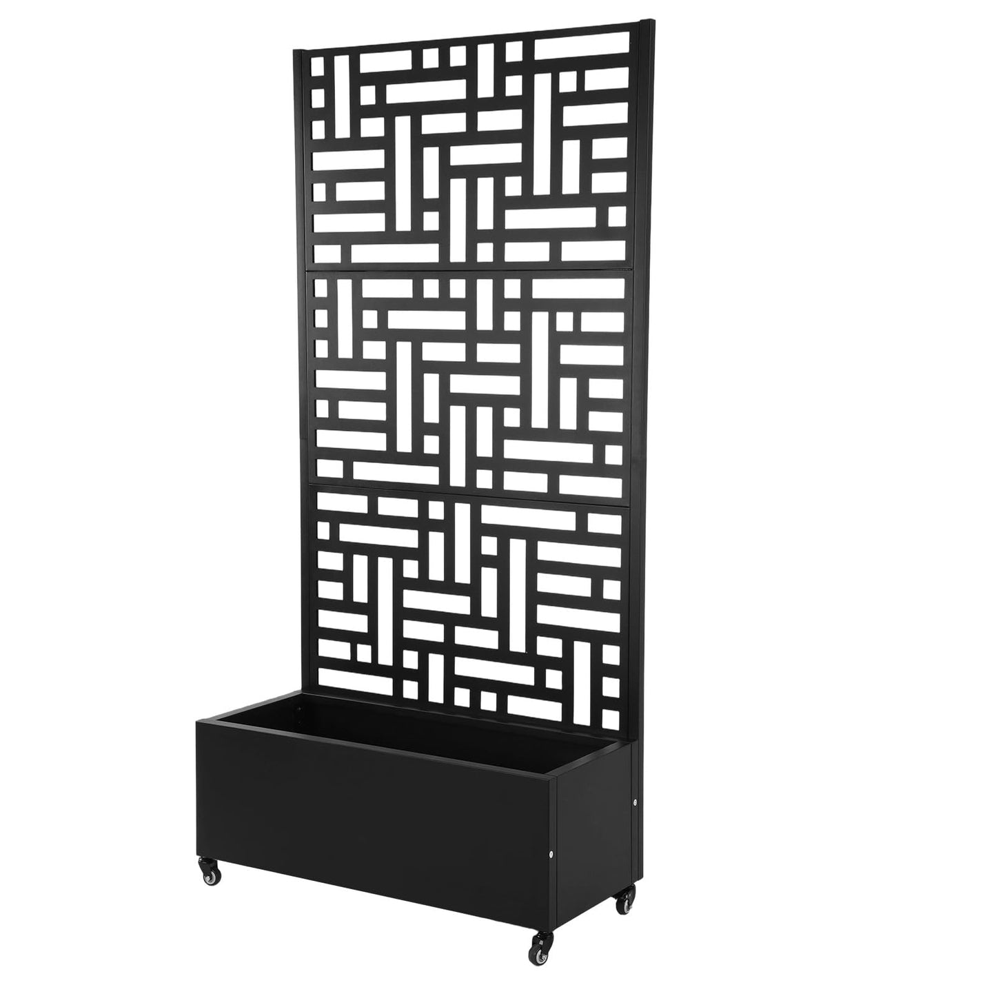 Hubxinly 70.87x35.43x15.75 Inch Metal Planter Box with Trellis and Wheels Raised Garden Bed with Drainage Holes Privacy Planters Suitable for Climbing Plants and Vegetables (02)