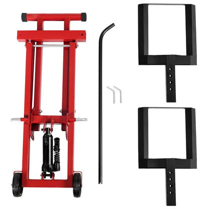 Goplus Lawn Mower Lift, 500LBS Capacity Zero Turn Mower Lift with Hydraulic Jack, Non-Slip Wheels, Adjustable Movable Lawn Mower Lift Jack for Riding Tractors, Lawnmowers