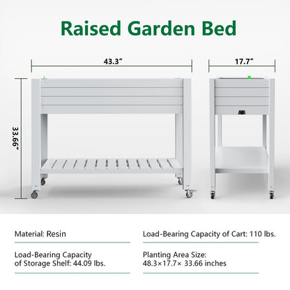 Vixzen Raised Garden Bed Outdoor,Reinforced Large Planter Box with Wheels & Storage Shelf,Mobile Planter Bed Box for Backyard, Patio, Balcony (Ashen, 21Gal（43.31"×17.72"×33.66"）)