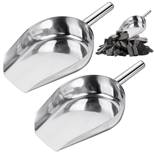 Worldity 2 Pcs 14.17 in Stainless Steel Fireplace Shovel, 35-Ounce Heat Resistant Silver BBQ Grill Ash Shovels, Heavy Duty Ash Shovel for Fireplace, Garden, Barbecue Coal