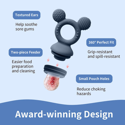 HAOBAOBEI Baby Fruit Feeder 2 Pack with Freezer Tray, 4 Silicone Pouches in 3 Sizes, Breastmilk Popsicle Mold, Food Feeder Pacifier and Silicone Teether for Teething Relief, 4+ Months