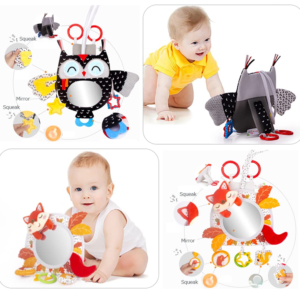 Caterbee Baby Activity Hanging Toy with in-Sight Car Mirror for car seat, Stroller, Crib and Tummy time (Fox)