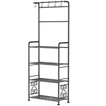 Plant Stand Indoor Outdoor Heavy Duty Metal - 68.4" Tall 4-Tier Shelf for Multiple Plants, Flowers, Rustproof Black Storage Rack for Patio, Balcony, Living Room, Garden, Includes Hooks&Adjustable Feet