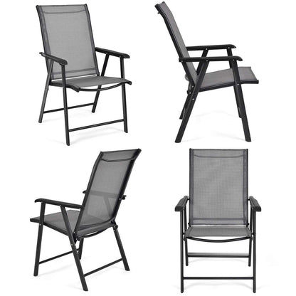 Giantex Set of 4 Folding Patio Chairs, Outdoor Portable Dining Chairs for Garden Camping Poolside Beach Deck Lawn, 4-Pack Sling Armchairs, Metal Frame, Grey