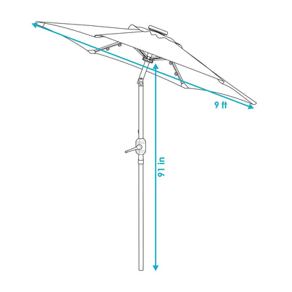 Sunnydaze 9 ft Striped Patio Umbrella with Solar Lights - Polyester LED Table Market Umbrella with Tilt and Crank - Awning Stripe