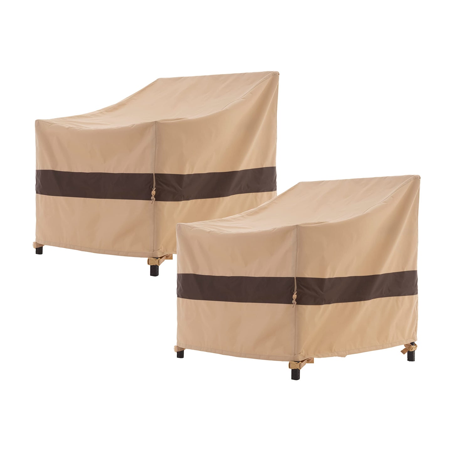 WJ-X3 Patio Chair Cover, Outdoor Lounge Cover, Heavy Duty, Waterproof Lawn Chair Covers, 36W x 40D x 36H, Beige/Coffee, 2-Pack