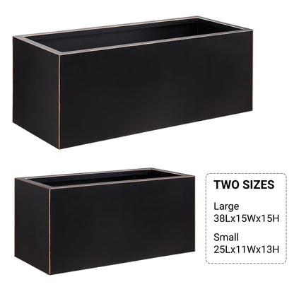 Wallowa Metallic Heavy Long and Large Outdoor/Indoor Planter, Rectangular Trough Planter Box, 38”Lx15”Wx15”H, 40Pounds, Black with Hand Brushed Gold Edge, No Assemble and Seamless