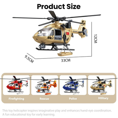 ANJARU Helicopter Toy with Lights and Sound,Simulative Rescue Helicopter Toddler Kids Toys for Kids Aged 3 4 5 6 Pull-Back Propeller Army Toys Toddler Kids Boys Gifts (Military-Helicopter)