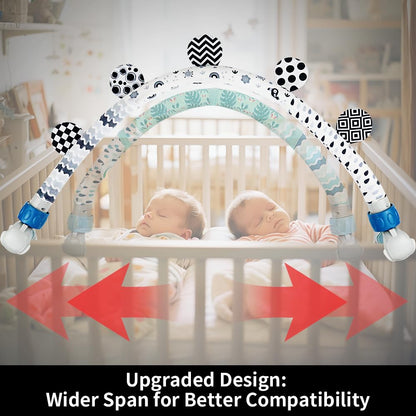 Baby Activity Travel Mobile Arch Bassinet Toy, Black and White High-Contrast Crib Toys, with Rattle and Book, Strolle,Pram and Crib Attachment with Hanging Toys (Ocean)