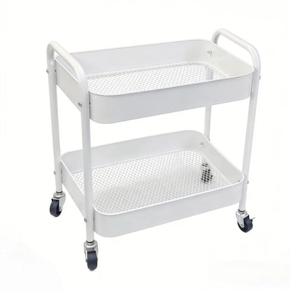 Ufriandz Under Desk Storage Cart 2 Tier Utility Rolling Cart with Wheels, Small Metal Mobile Trolley with Handle Two Tiered Utility Organizer Roller for Kitchen Office Bathroom Pantry Room, White