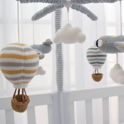 Baby Crib Mobile for Boys - Up Up and Away - Premiun Musical Nursery Decor, Sky Hot Air Balloon, Clouds & Planes, Calming Music Soother with 12 Lullabies - Essential & Perfect Gift by Living Textiles