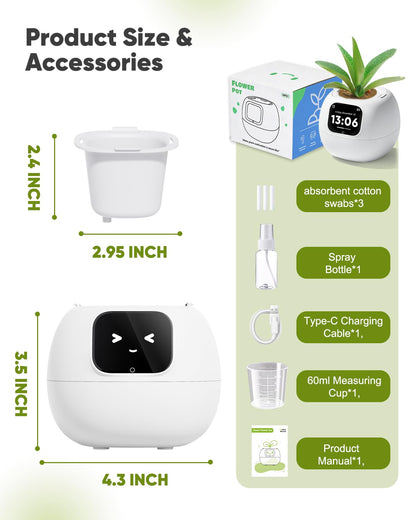 TinyShield Smart Flower Pot, Smart Pet Planter Robot Guidance on Plant Care with Emoticons, Adorable Plant Companion with Alarm Clock, Living Room Desk Setup Gift