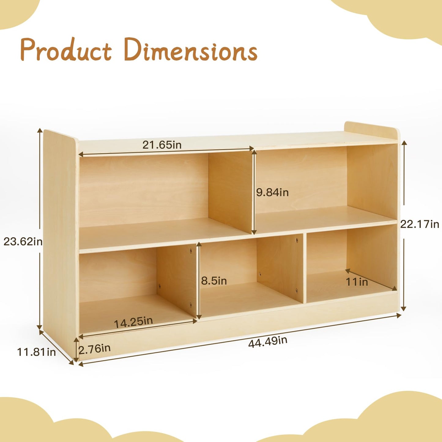 PTINFLUCE Montessori Shelf, Wooden Toy Storage Organizer for Books Toys, 2 Shelf Bookcase, 5-Section Storage Cabinet, Toddler Book Shelf for Kids Rooms, Playroom, Nursery, Kindergarten (Natural)