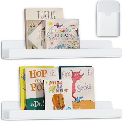 CONIJIWA 2 Pcs Magnetic Book Shelf for Whiteboard,Reusable Magnetic Book Holder and Pen Holder，Use for Classroom,Office, Refrigerator,School Supplies-White