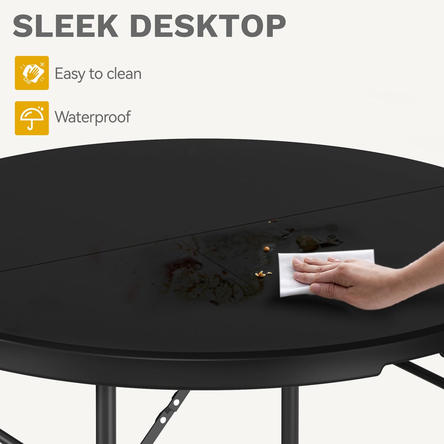 DWVO 48 Inch Folding Table for Outdoor/Indoor, Round Folding Table w/Sturdy Metal Frame, Lightweight Yet Thick Table Top Ideal for Patio Backyard Dining Room Events, Black
